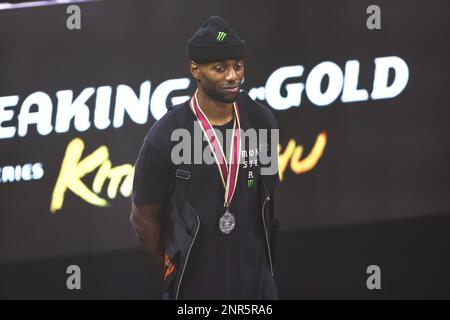 Jeffro (USA), 25 FEBBRAIO 2023 - Breaking : WDSF Breaking for Gold World Series Kitakyushu Men's Award Ceremony al West Japan General Exhibition Center di Fukuoka, Giappone. (Foto di Naoki Morita/AFLO SPORT) Foto Stock