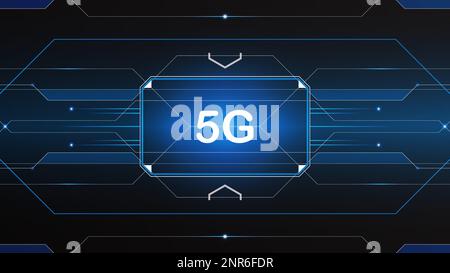Concetto di background della tecnologia di rete 5G. Connessione wireless 5G internet Wi-fi, dati, linea circolare, luci, tecnologia Abstract, vettore. 5G per il Web Illustrazione Vettoriale
