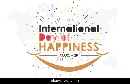 Giornata internazionale della felicità. Importanza della felicità all'interno di vite sane e felici concetto di marzo 20th. Illustrazione Vettoriale