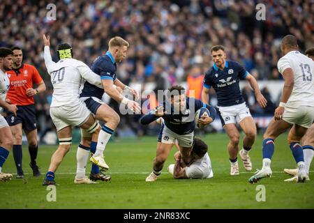 Parigi, Francia. 26th Feb, 2023. Azione durante la partita di rugby delle sei Nazioni tra Francia e Scozia a Saint-Denis, fuori Parigi, Francia, 26 febbraio 2023. Foto di Eliot Blondet/ABACAPRESS.COM Credit: Abaca Press/Alamy Live News Foto Stock