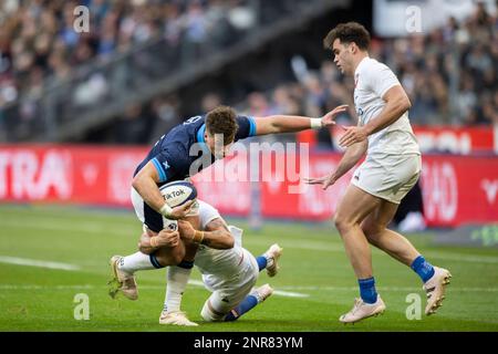 Parigi, Francia. 26th Feb, 2023. Azione durante la partita di rugby delle sei Nazioni tra Francia e Scozia a Saint-Denis, fuori Parigi, Francia, 26 febbraio 2023. Foto di Eliot Blondet/ABACAPRESS.COM Credit: Abaca Press/Alamy Live News Foto Stock