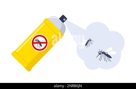 Insetticida che spruzza sulle zanzare. Controllo di peste. Aerosol per la prevenzione dei morsi di insetti. Illustrazione vettoriale Illustrazione Vettoriale