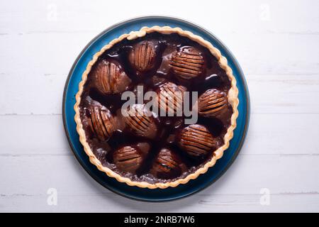 Crostata di pera con caramello e mascarpone Foto Stock