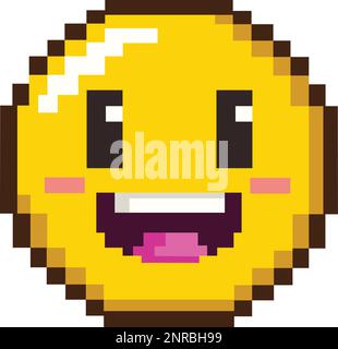 8bit pixel di un emoticon emoji felice Illustrazione Vettoriale