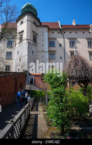 La residenza reale circondata da splendidi giardini si trova nel castello di Wawel, il primo sito patrimonio dell'umanità dell'UNESCO a Cracovia, in Polonia. Foto Stock