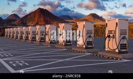 Stazione di ricarica rapida per auto elettriche dotata di caricatore rapido Foto Stock