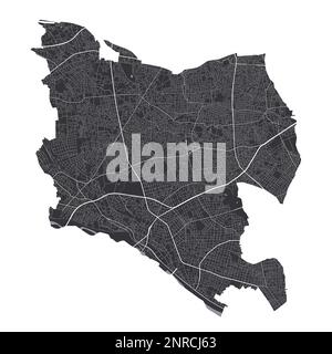Mappa di Setagaya. Mappa vettoriale dettagliata dell'area amministrativa della città di Setagaya. Poster sulla città con vista metropolitana sull'aria. Terra nera con strade bianche e viali Illustrazione Vettoriale