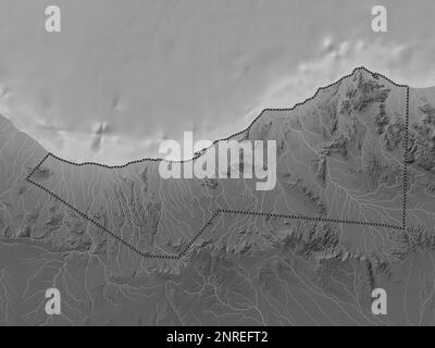 Sahil, regione del Somaliland. Mappa in scala di grigi con laghi e fiumi Foto Stock