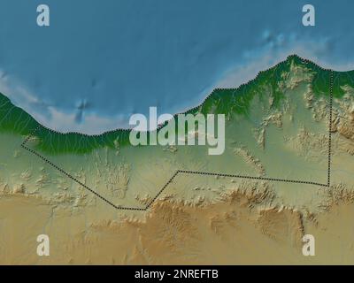 Sahil, regione del Somaliland. Mappa di altitudine colorata con laghi e fiumi Foto Stock