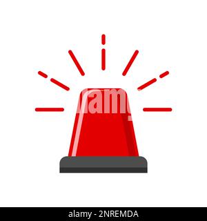 Luce di emergenza rossa lampeggiante. Luce di polizia. Allarme antincendio. Avviso ambulanza. Allarme veicoli industriali. Indicatore neve di traino. Sirena con raggi tremolanti. Illustrazione Vettoriale