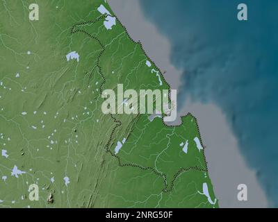 Trincomalee, district of Sri Lanka. Elevation map colored in wiki style with lakes and rivers Stock Photo