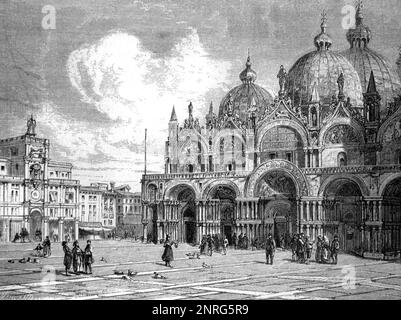 Piazza San Marco, o Piazza San Marco, e Piazza San Marco Basilica di Marco, Venezia, Italia. Vintage Engraving o Illustrazione 1862 Foto Stock