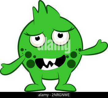 Mostro cartone animato. Illustrazione vettoriale di Halloween del mostro verde. Adesivo bambino Illustrazione Vettoriale