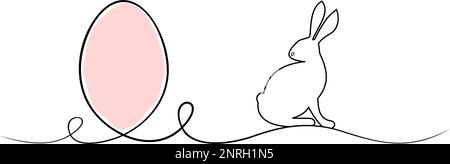 Buon vettore di uovo di Pasqua. Estratto flourish progettato uovo e coniglietto in nero e rosa. Sfondo isolato. Buon contorno di Pasqua uovo. Loop e coniglio. Illustrazione Vettoriale