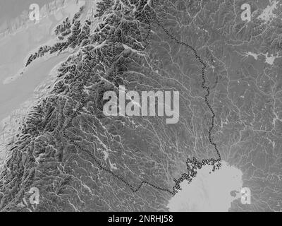 Norrbotten, contea di Svezia. Mappa in scala di grigi con laghi e fiumi Foto Stock