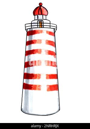 Faro con strisce bianche e rosse. Immagine JPEG vita marina. Foto Stock