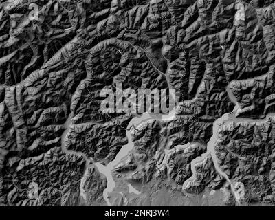 Ticino, cantone della Svizzera. Mappa in scala di grigi con laghi e fiumi Foto Stock