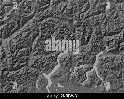 Ticino, cantone della Svizzera. Mappa altimetrica bilivello con laghi e fiumi Foto Stock