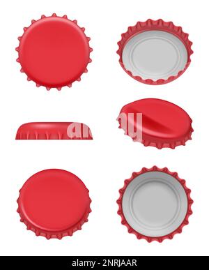 Set di tappi per birra. Bottiglie per bevande alcoliche tappi collezione decent vettore realistic templates Illustrazione Vettoriale