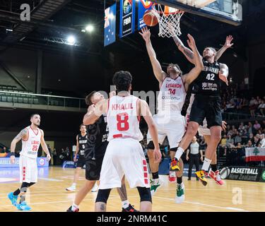 Wellington, Nuova Zelanda. 27th Feb, 2023. New Zealand Tall Blacks vs Libano alla TSB Arena di Wellington, Nuova Zelanda. Coppa del mondo di pallacanestro FIBA 2023. La Nuova Zelanda vince 106-91. (Joe Serci - SPP) Credit: SPP Sport Press Photo. /Alamy Live News Foto Stock