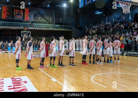 Wellington, Nuova Zelanda. 27th Feb, 2023. Linea libanese, pre-partita. New Zealand Tall Blacks vs Libano alla TSB Arena di Wellington, Nuova Zelanda. Coppa del mondo di pallacanestro FIBA 2023. La Nuova Zelanda vince 106-91. (Joe Serci - SPP) Credit: SPP Sport Press Photo. /Alamy Live News Foto Stock