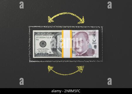 Valuta di borsa internazionale, Dollaro alla lira turca. Conversione di valuta, tassi di cambio, mercato dei cambi. Foto Stock