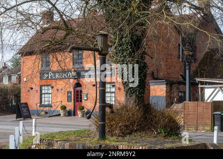 Il pub Purefoy Arms a Preston Candover Village, Hampshire, Inghilterra, Regno Unito, con la pompa villaggio storico Foto Stock