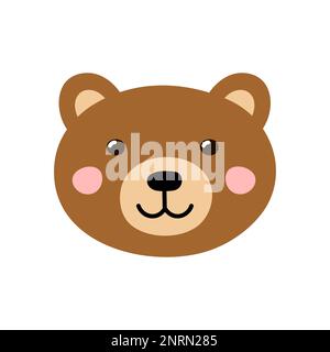 Bella testa di orso in stile cartone animato. Faccia marrone dell'orso per il disegno del bambino e dei capretti Illustrazione Vettoriale