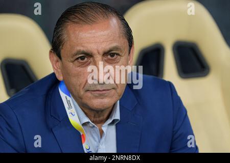 Doha, Qatar. 26th Feb, 2023. Al-Hilal SFC (KSA) Head Coach Ramon Diaz argentina guarda in anticipo la loro AFC Champions League 2022 semi-finali partita contro al-Duhail SC (QAT) al Thumama Stadium il 26 febbraio 2023 a Doha, Qatar. Foto di Victor Fraile / Power Sport Images Credit: Power Sport Images Ltd/Alamy Live News Foto Stock