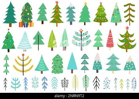 Alberi di Natale grande collezione. Fascio di pini Illustrazione Vettoriale