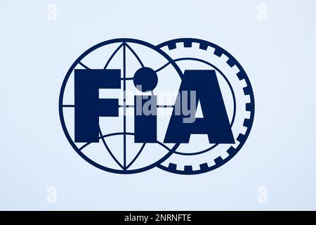 Logo FIA durante la Formula 1 Aramco prova pre-stagione 2023 del Campionato del mondo FIA di Formula uno 2023 dal 23 al 25 febbraio 2023 sul circuito Internazionale del Bahrain, a Sakhir, Bahrain - Foto: FLORENT GOODEN / DPPI Media/LiveMedia Foto Stock