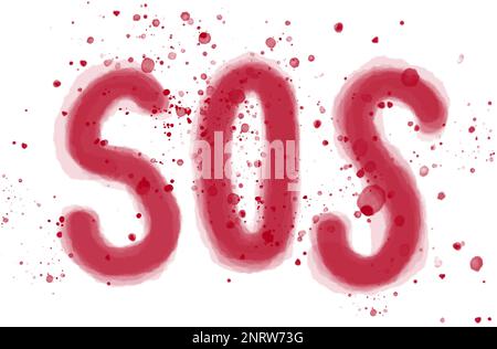 Goiania, Goias, Brasile – 27 febbraio 2023: S.O.S. scritto nel sangue. Una chiamata di soccorso scritta in inchiostro rosso che simula il sangue. Foto Stock