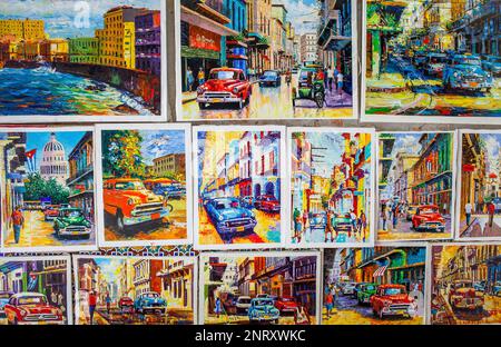 Dettaglio dei dipinti,Galleria e atelier del pittore William Carbonell, in via Cuba, La Habana Vieja district, La Habana, Cuba Foto Stock