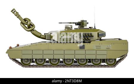 Battle Tank con cannone annodato, 3D rendering isolato su sfondo bianco Foto Stock