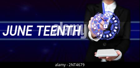 Segno che mostra il mese di giugno. Concetto di Internet vacanza legale negli Stati Uniti in commemorazione della fine della schiavitù negli Stati Uniti Foto Stock