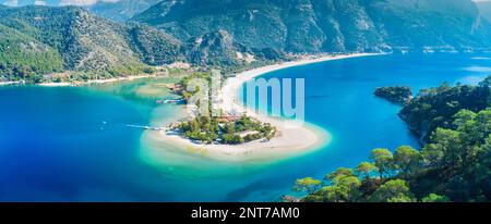 Vista aerea della laguna blu in Oludeniz, Turchia Foto Stock