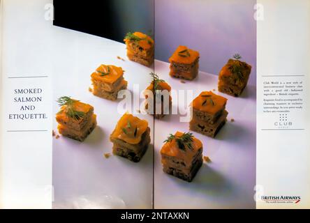 Spot del programma British Airways Club World in una rivista NatGeo, gennaio 1989 Foto Stock
