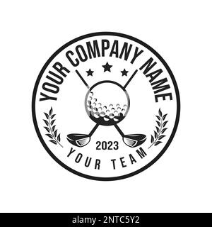 Logo golf club emblema e logo di illustrazione palla su thee.vector, simbolo, icona, modello Illustrazione Vettoriale