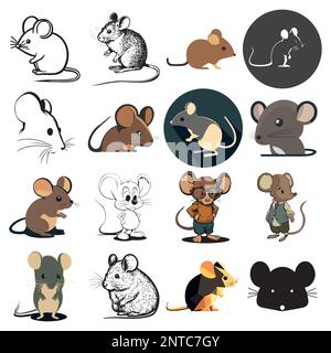 Icona del mouse, ratto, simboli di linee sottili del mouse per il web e il telefono cellulare Illustrazione Vettoriale