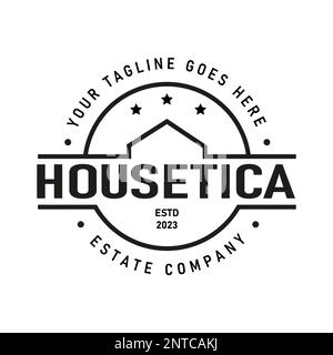 Real Estate emblema casa cerchio tetto logo con stelle icona. Logo dell'alloggiamento. Illustrazione vettoriale. Illustrazione Vettoriale