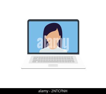 ノートパソコンの画面に表示された女教師のオンライン画像 Illustrazione Vettoriale