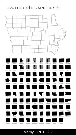 Mappa Iowa con forme di regioni. Mappa vettoriale vuota dello Stato USA con le contee. Borders of the US state per la vostra infografica. Illustrazione vettoriale. Illustrazione Vettoriale