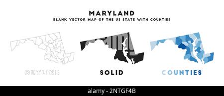 Mappa del Maryland. Confini del Maryland per la tua infografica. Forma dello stato US vettoriale. Illustrazione vettoriale. Illustrazione Vettoriale