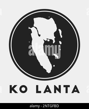 Ko Lanta icona. Logo rotondo con mappa dell'isola e titolo. Badge Ko Lanta elegante con mappa. Illustrazione vettoriale. Illustrazione Vettoriale