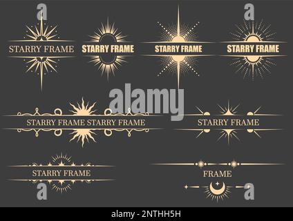 Set di cornici mistiche, striscioni magici e stelle astrologiche in stile tarocco, vignette esoteriche, vettoriali Illustrazione Vettoriale