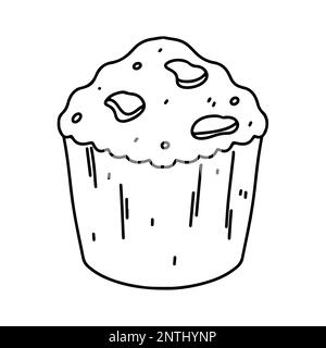 Muffin in stile doodle disegnato a mano. Illustrazione vettoriale isolata su sfondo bianco. Illustrazione Vettoriale