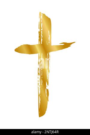 Simbolo a croce cristiana disegnato a mano dipinto a mano con inchiostro nero Illustrazione Vettoriale