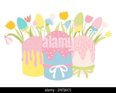 Dolci pasquali e fiori primaverili Illustrazione Vettoriale