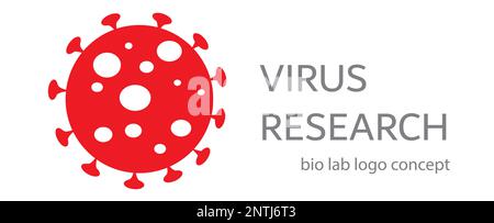 Concetto di logo del laboratorio medico, modello di logotipo di ricerca di virus, disegno di logo medico immagine vettoriale mockup Illustrazione Vettoriale