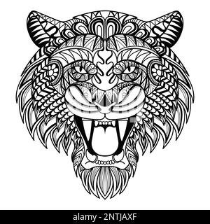 Tiger testa arrabbiato mandala zentangle colorazione pagina illustrazione per la vostra azienda o marca Illustrazione Vettoriale